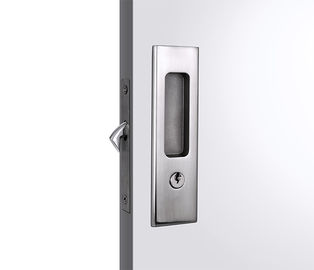 Khóa cửa trượt bằng kim loại satin nickel với chìa khóa, độ dày cửa 35 - 70mm