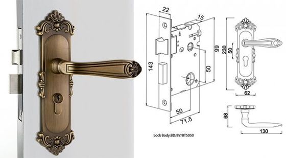 Phòng cứng cao Khóa cửa Mortise Khóa tay gạch kim cương đồ cổ